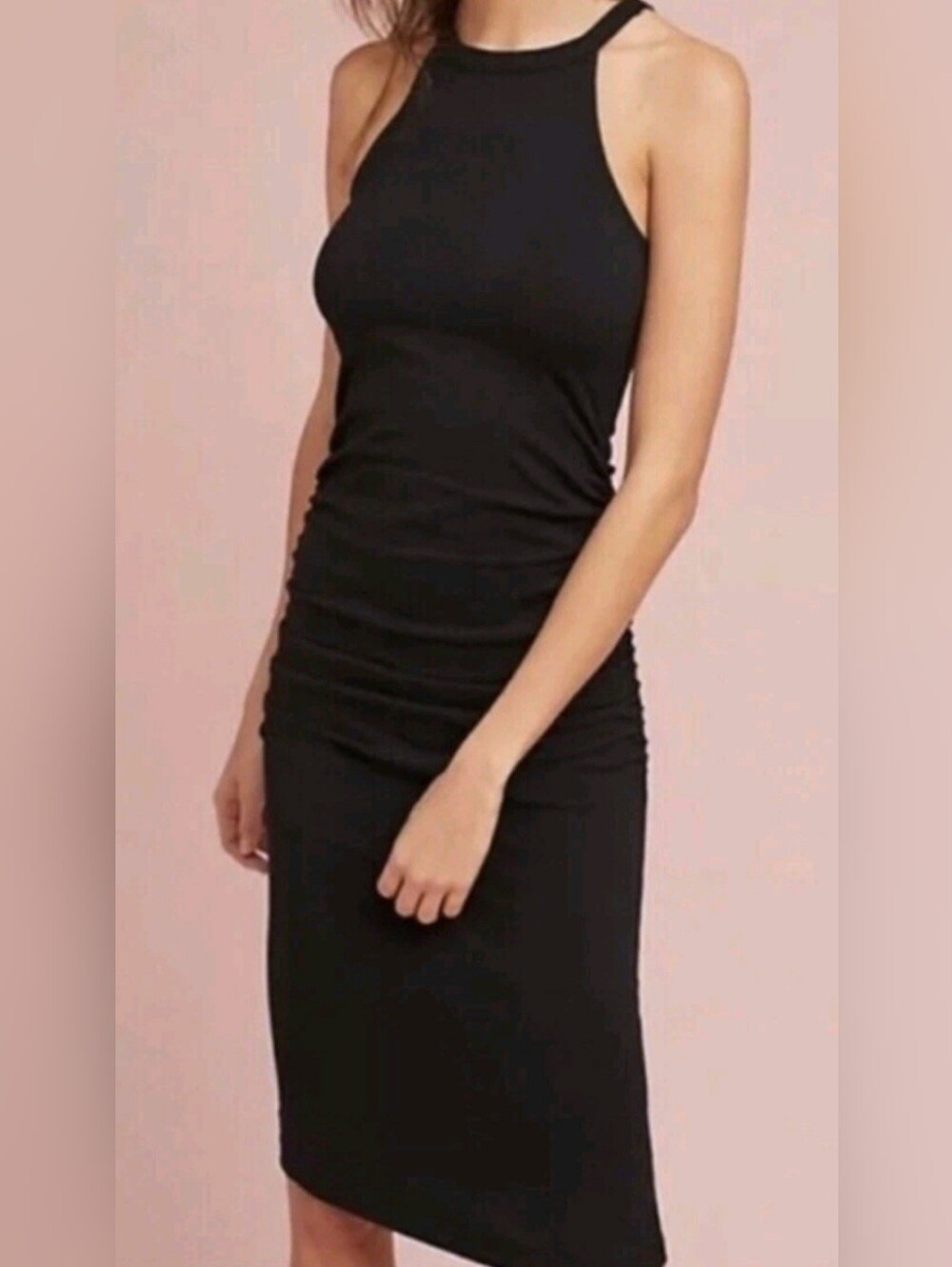 Michael Stars Black Ruched Halter Midi Dress Size S EUC